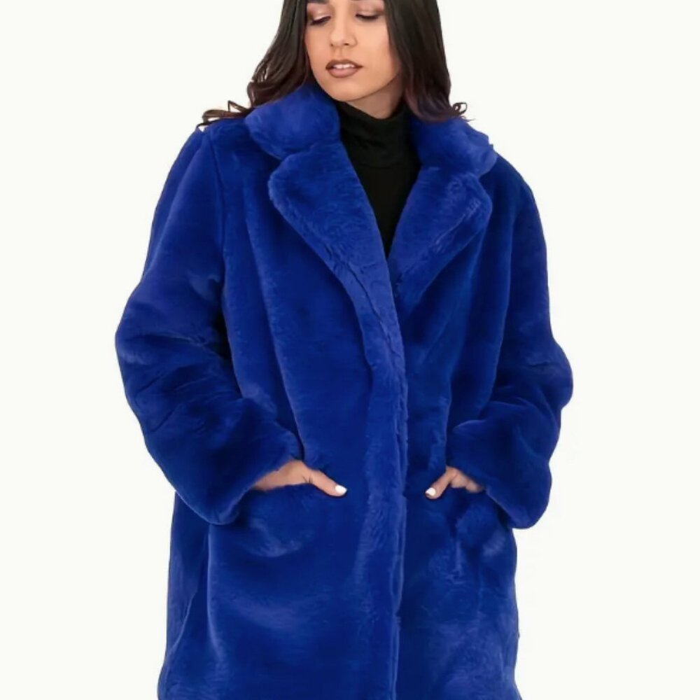 Women’s Royal Blue Faux Fur Jacket – Size 2XL - Picture 6 of 8